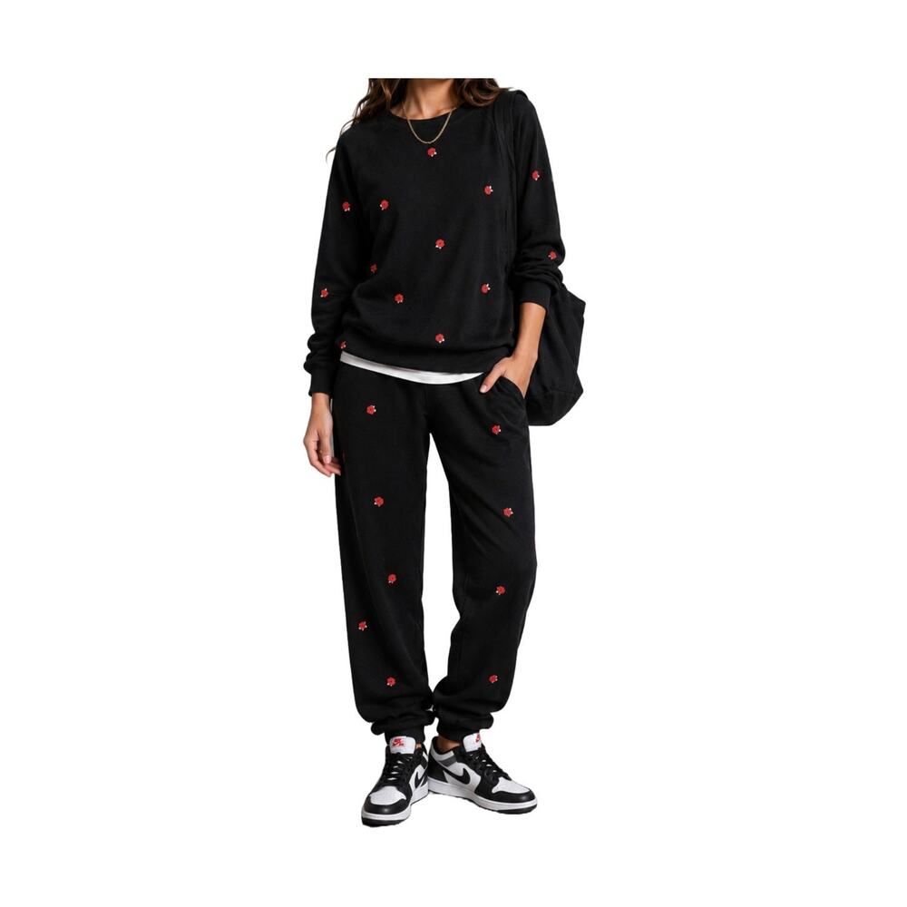 Victoria’s Secret PINK Rose Embroidered Fleece Lounge Set Joggers Small
